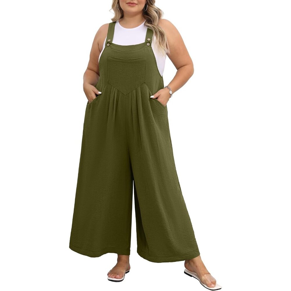 Jumpsuit for Women Wide Leg Casual Summer Rompers Loose fit Overall Jumper Green